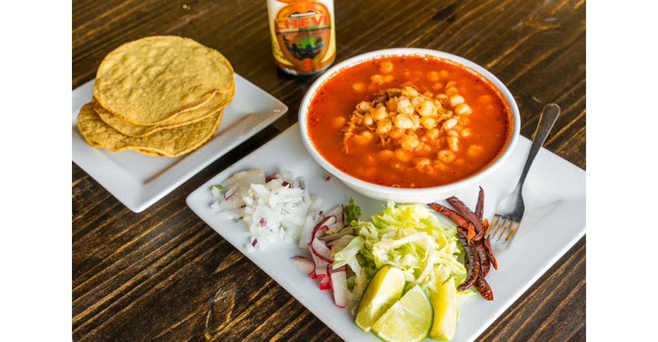 Pozole (Pork Hominy) from Lindo Michoacan Authentic Mexican Restaurant in Appleton, WI