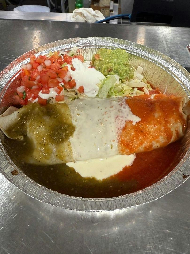 Burrito Bandera from Silly Serrano Mexican Restaurant in Eau Claire, WI