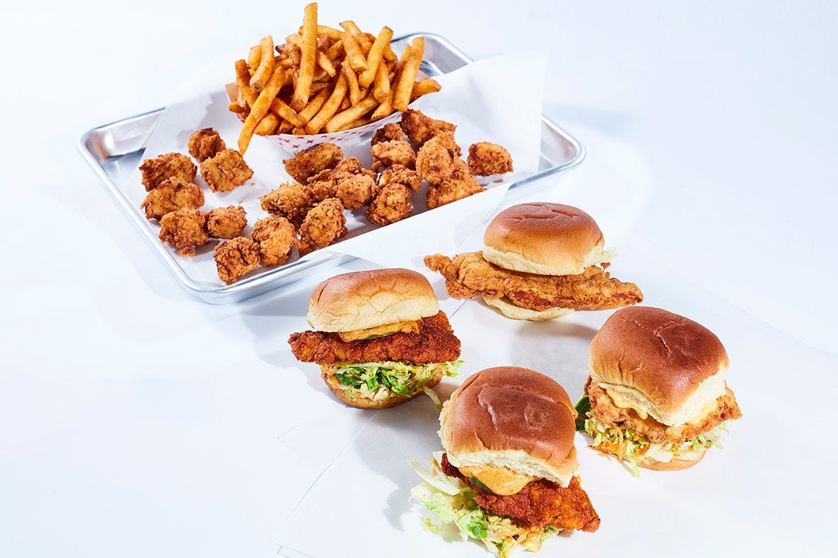 Family Slider Meal (Feeds 4ppl - 4 Sliders, 2 orders of Popcorn Chicken, Family Fry) from Daddy's Chicken Shack - Houston Heights in Houston, TX