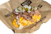 Pickle Ranch Mac Stack with Pulled Pork from Dickey's Barbecue Pit - NE 20th St. in Bellevue, WA