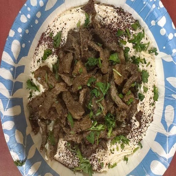 Hummus Topped with Shawarma from Gyro Grill - Kenosha in Kenosha, WI