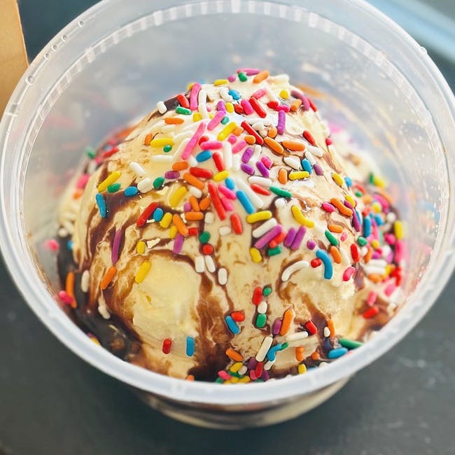 Vanilla Ice cream with sprinkles and coco syrup from Tea Dojo - Nut Tree Road in Vacaville, CA