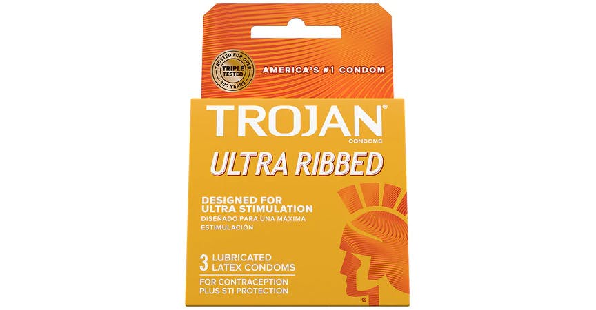 Trojan Stimulations Ultra Ribbed Lubricated Condom (3 ct) from EatStreet Convenience - W 23rd St in Lawrence, KS