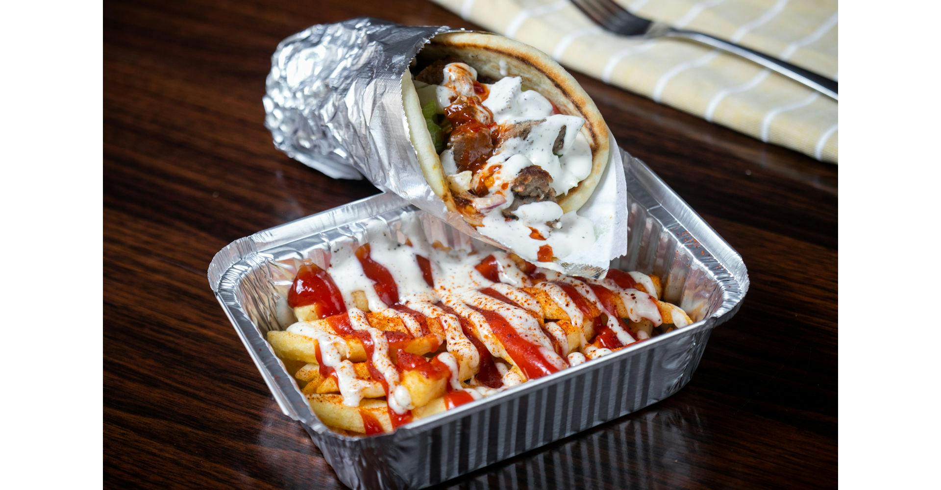 Gyro Wrap Comes With Fries from Austin's Habibi in Austin, TX