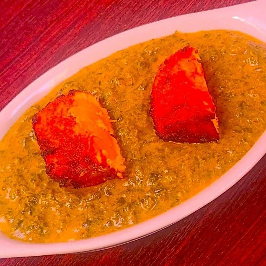 Salmon Saag Curry from OM Indian Cuisine in San Francisco, CA