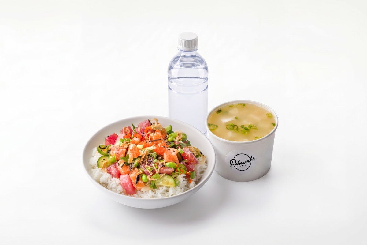 Poke Your Way Combo - Regular (Drink + Miso Soup or Kettle Chips) from Pokeworks - E Belleview Ave in Englewood, CO