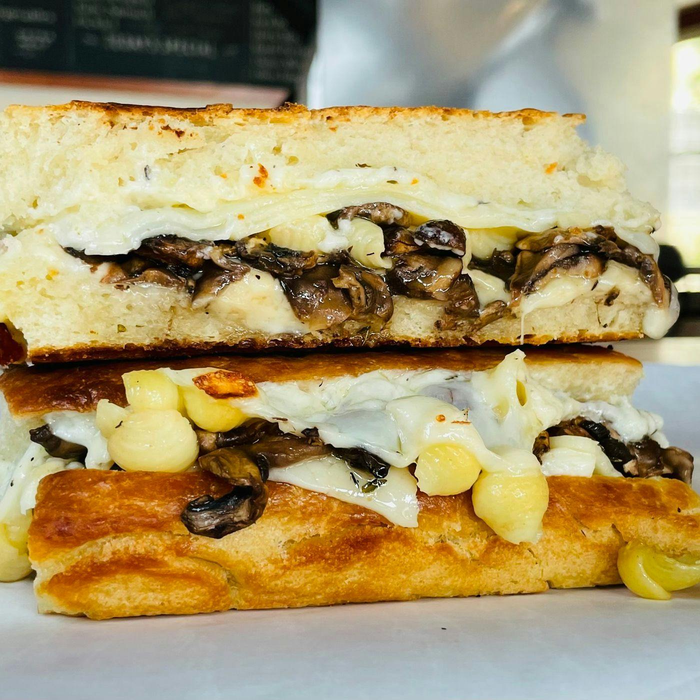 Grilled Cheese Special Panini- Alfredo Mac & Cheese from Arrosto Delicatessen in Sheboygan, WI