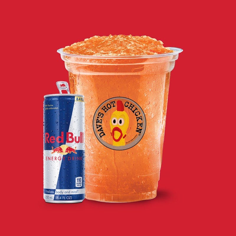 Orange Lavaburst Red Bull Slusher from Dave's Hot Chicken - E. Ogden Ave. in Milwaukee, WI
