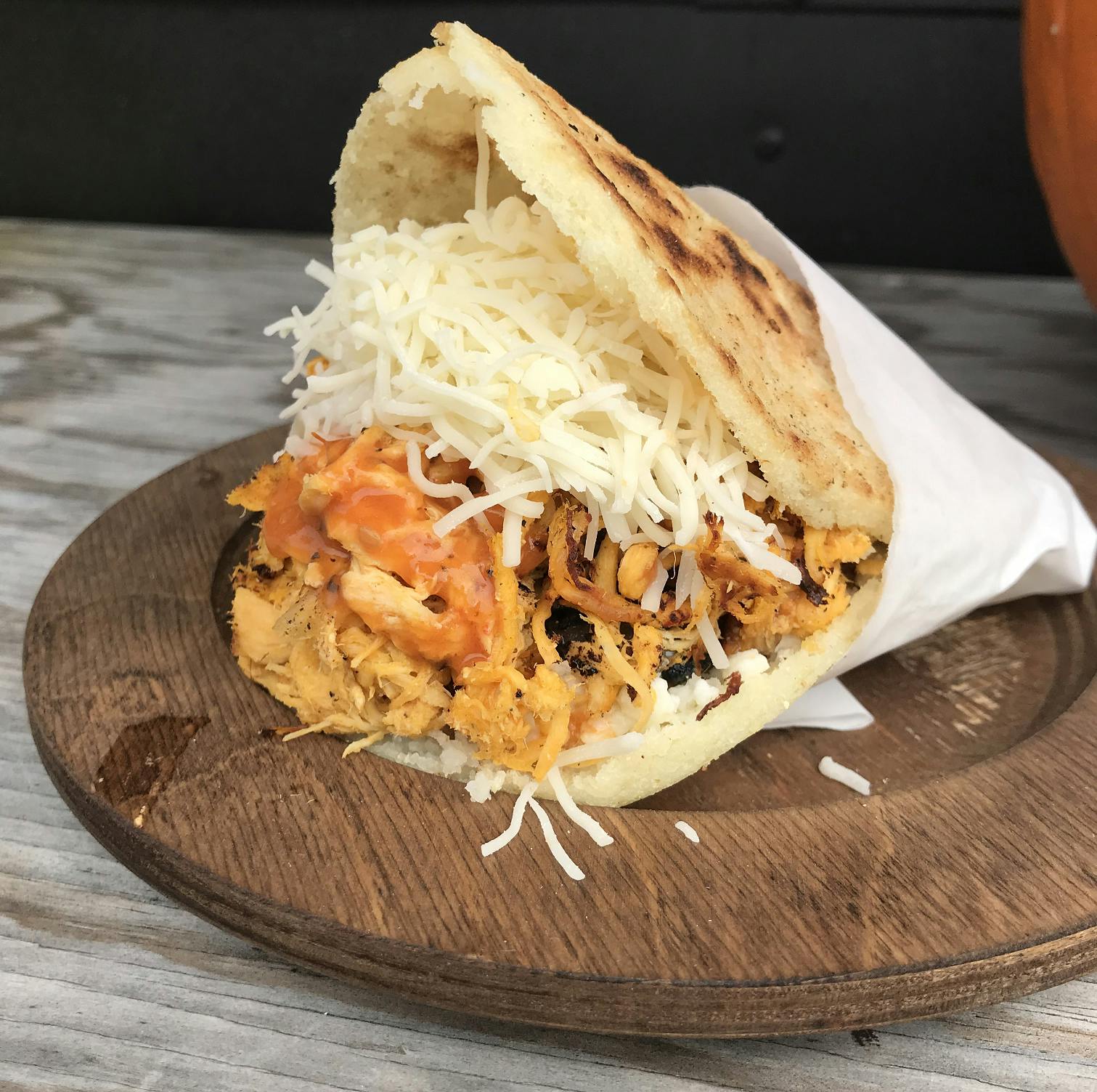 Chicken Arepa from Anytime Arepa in Milwaukee, WI