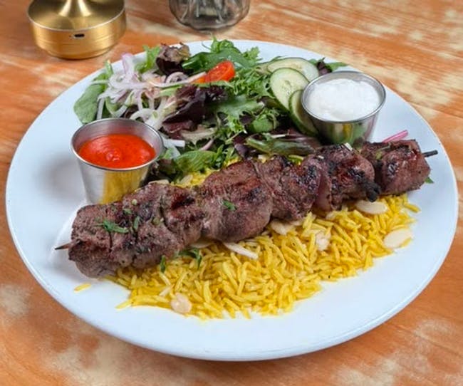 Lamb Shish Kabobs Plate from Mezze #1 in Conroe, TX