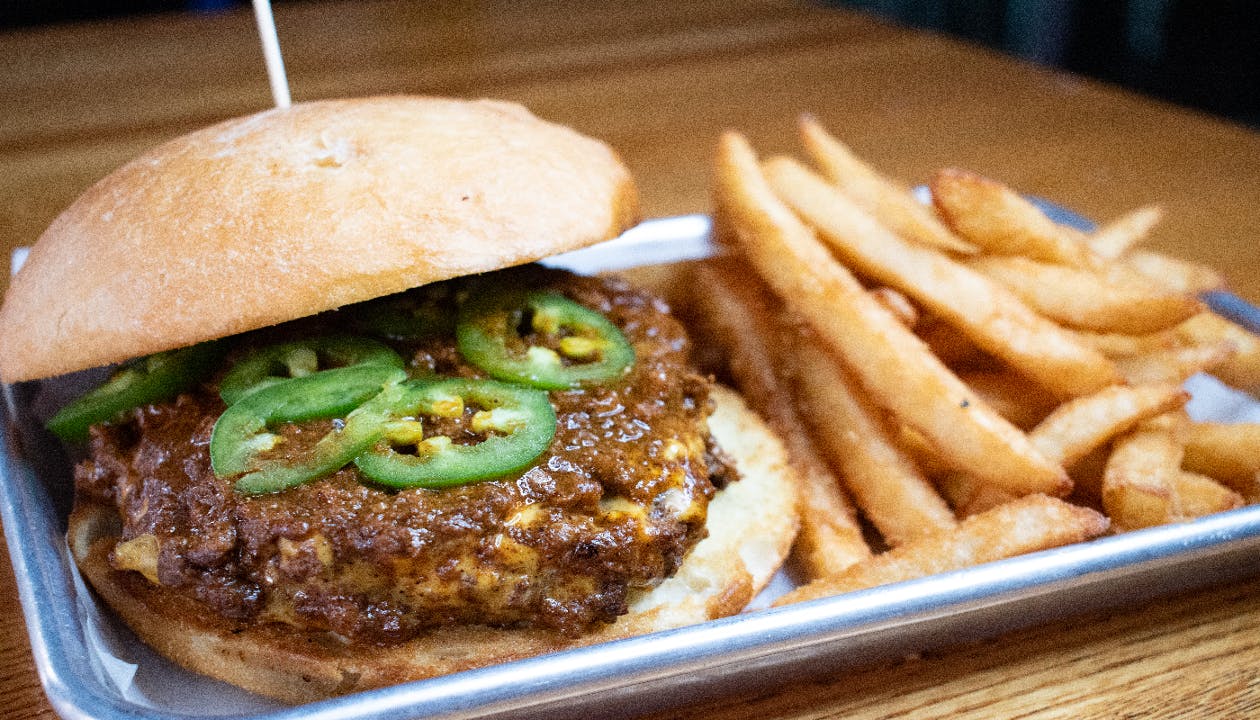 Texas Chili Burger from Austin Burger Company - East 6th St in Austin, TX
