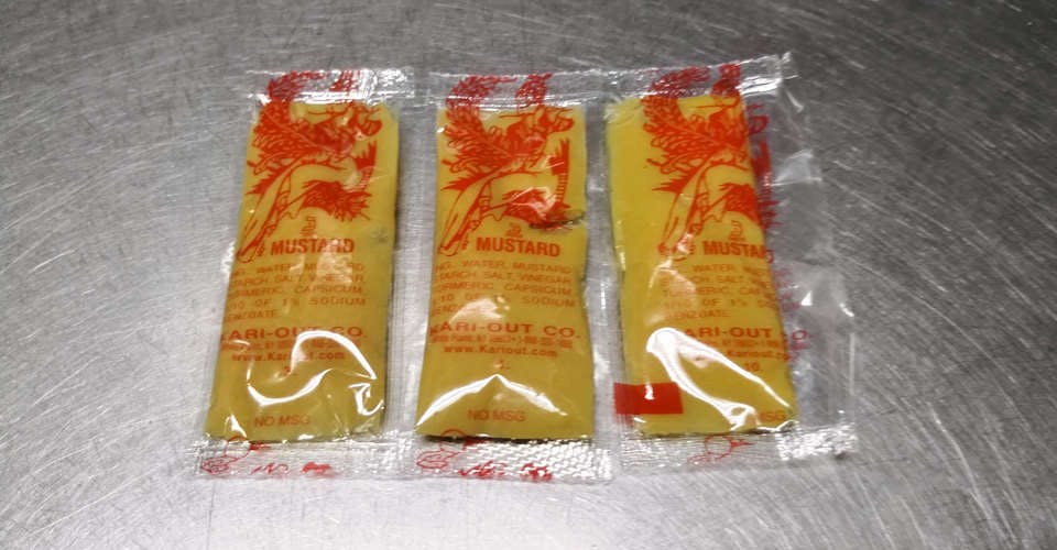 SS4. 3 Packets of Hot Mustard from Asian Flaming Wok in Madison, WI