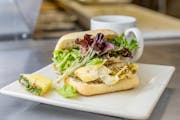 Roasted Artichoke Chicken Sandwich from The French Press in Eau Claire, WI