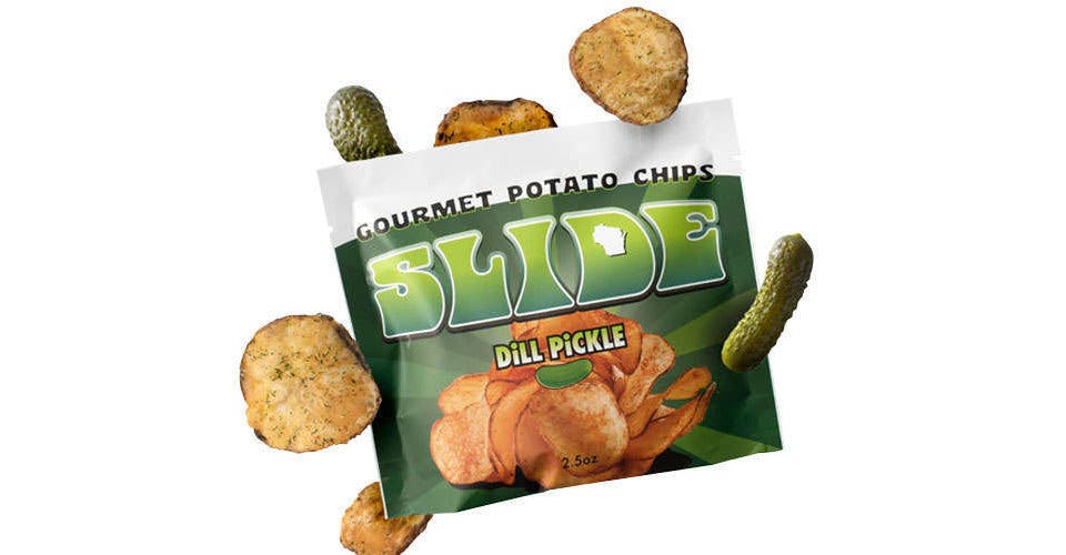 Slide Dill Pickle Potato Chips 2.5oz from Boxcar Birria Tacos - State St in Madison, WI