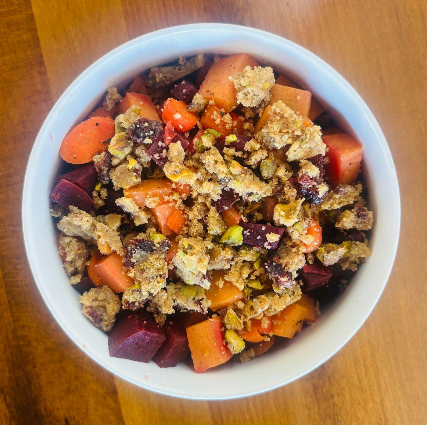 Roasted Vegetables w/ a Cranberry Pistachio Crumble from Arrosto Delicatessen in Sheboygan, WI