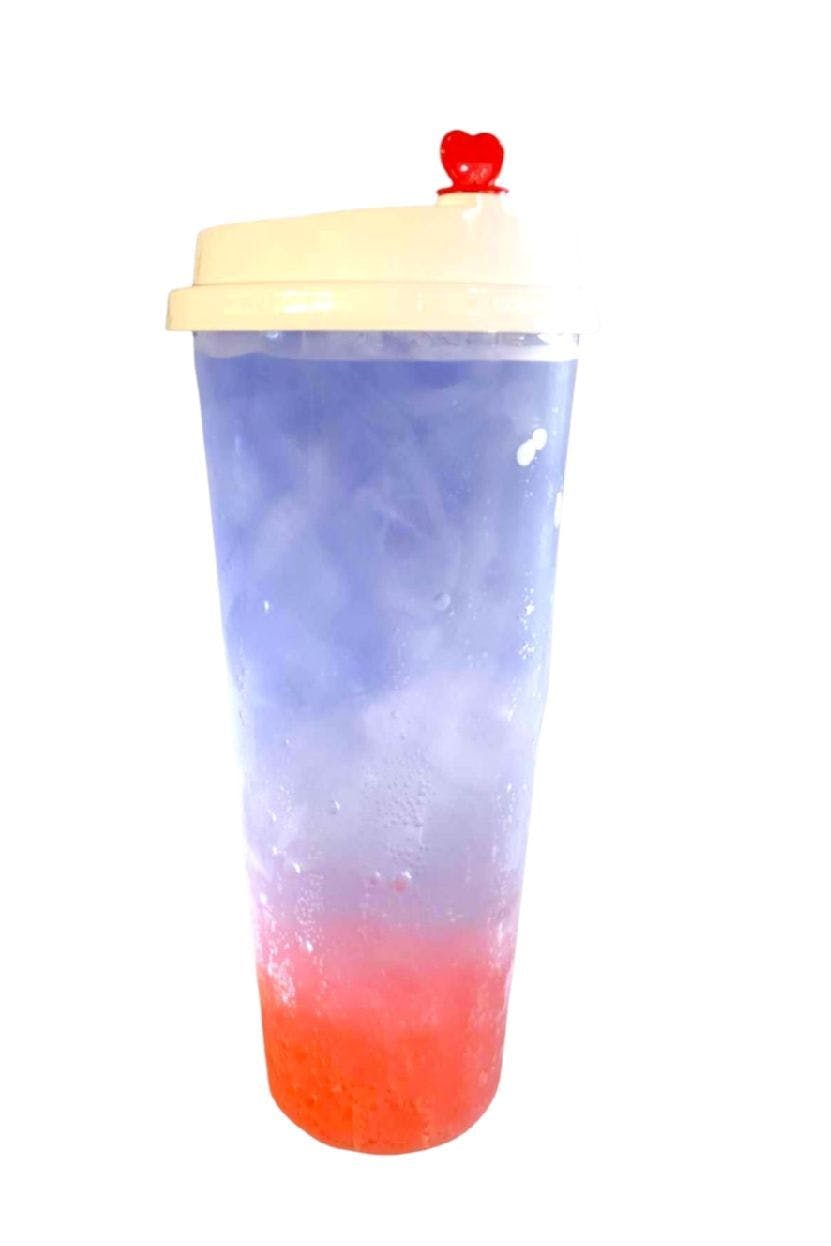 Lychee butterfly pea tea lemonade fizz from Sweet Haus in La Crosse, WI