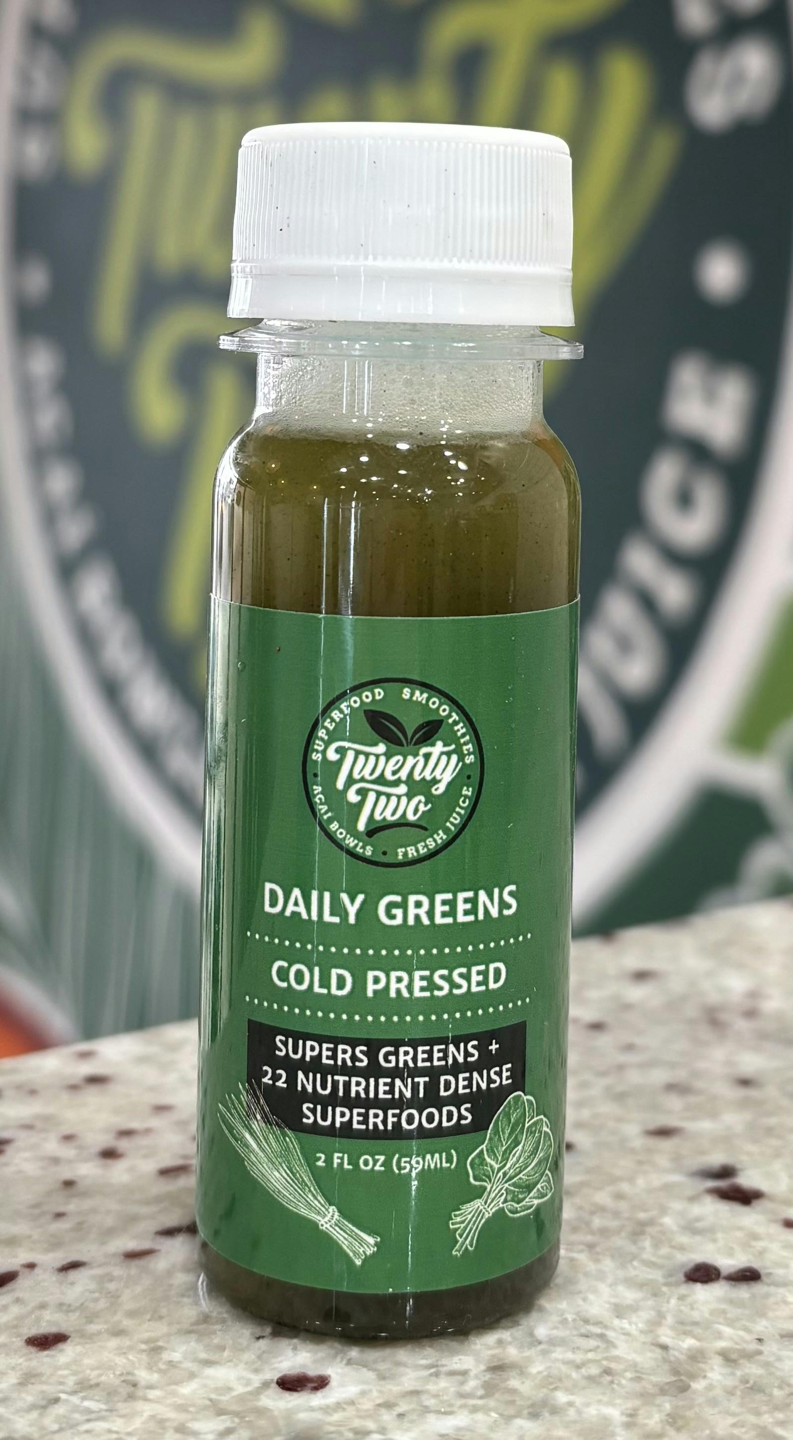 Daily Greens Wellness Shot (2oz) from Twenty Two Juice Bar - The Garage Food Hall in Indianapolis, IN