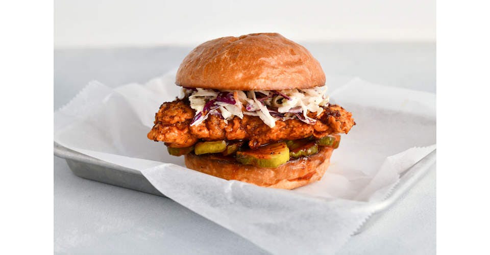 Nashville Hot Chicken Sandwich from Crispy Boys Chicken Shack - W Broadway in Monona, WI