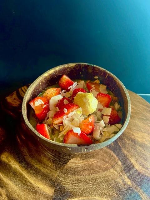 Strawberry Matcha Oatmeal from Wild Roots in Schofield, WI